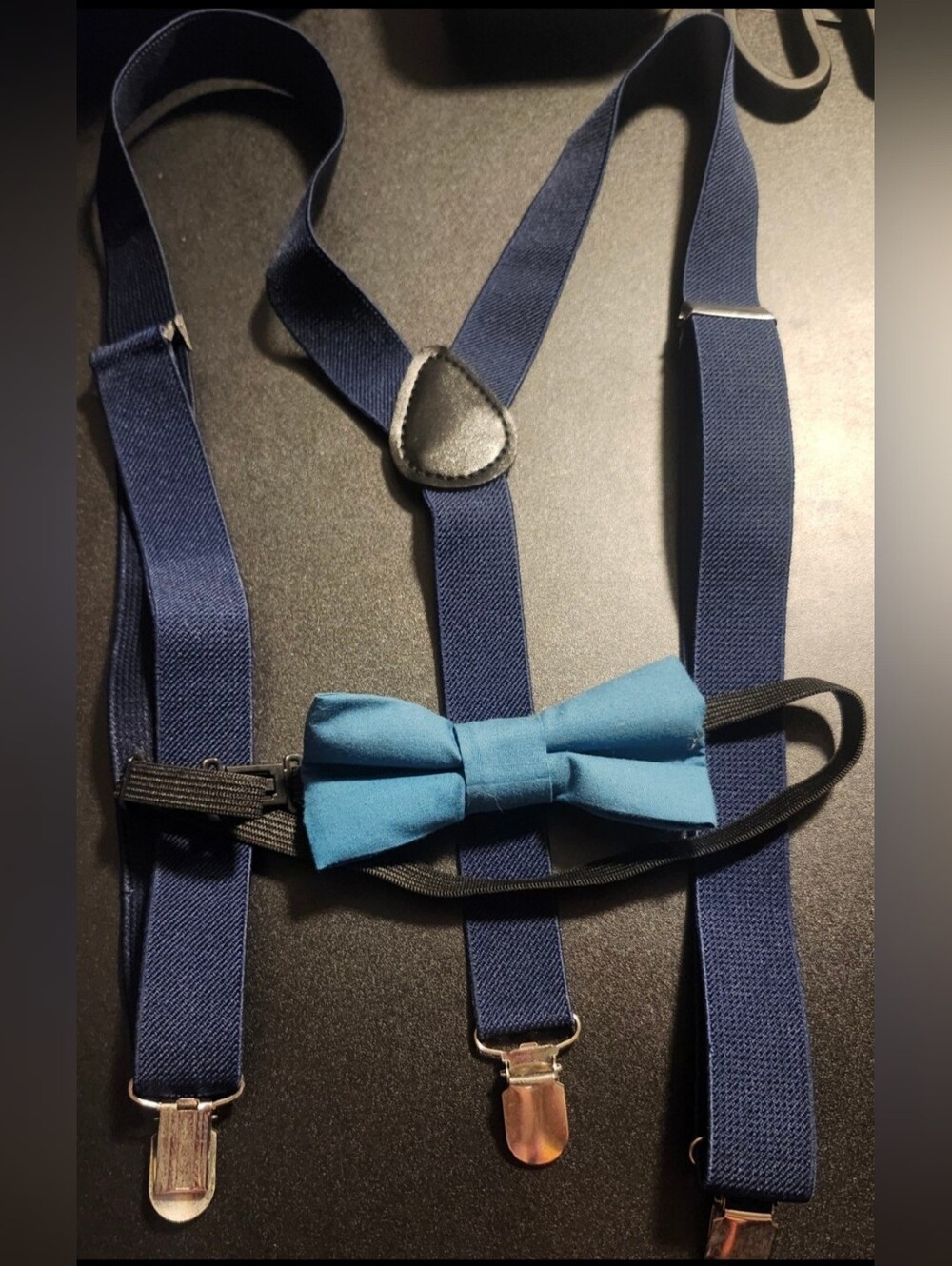Boys Navy Blue Suspenders & Teal Bow Tie Matching Set